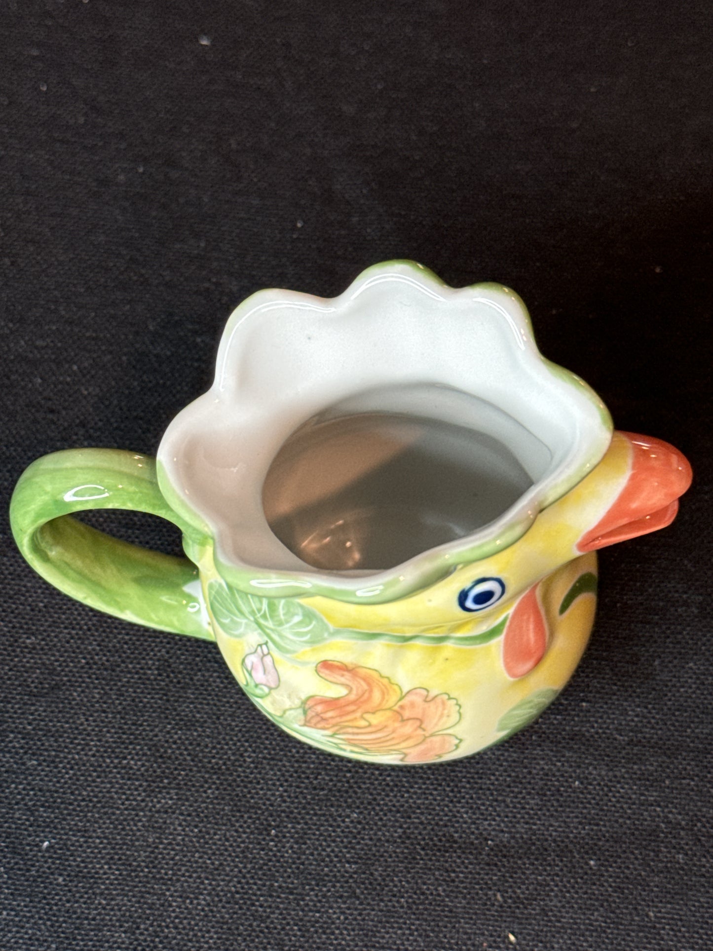 Vintage Hand Painted Ceramic Rooster/Chicken Pitcher Creamer 3" Tall