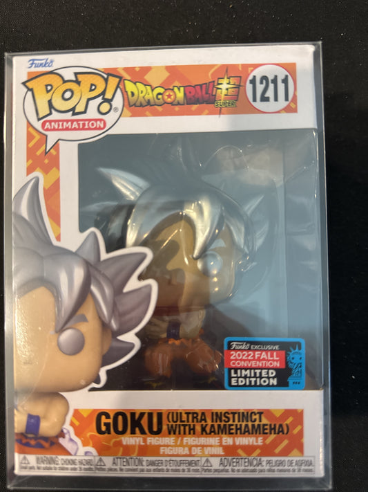 Funko Pop! Dragonball Super Goku #1211 (Ultra Instinct w/ Kamehameha) Vinyl Figure NIB Soft Case