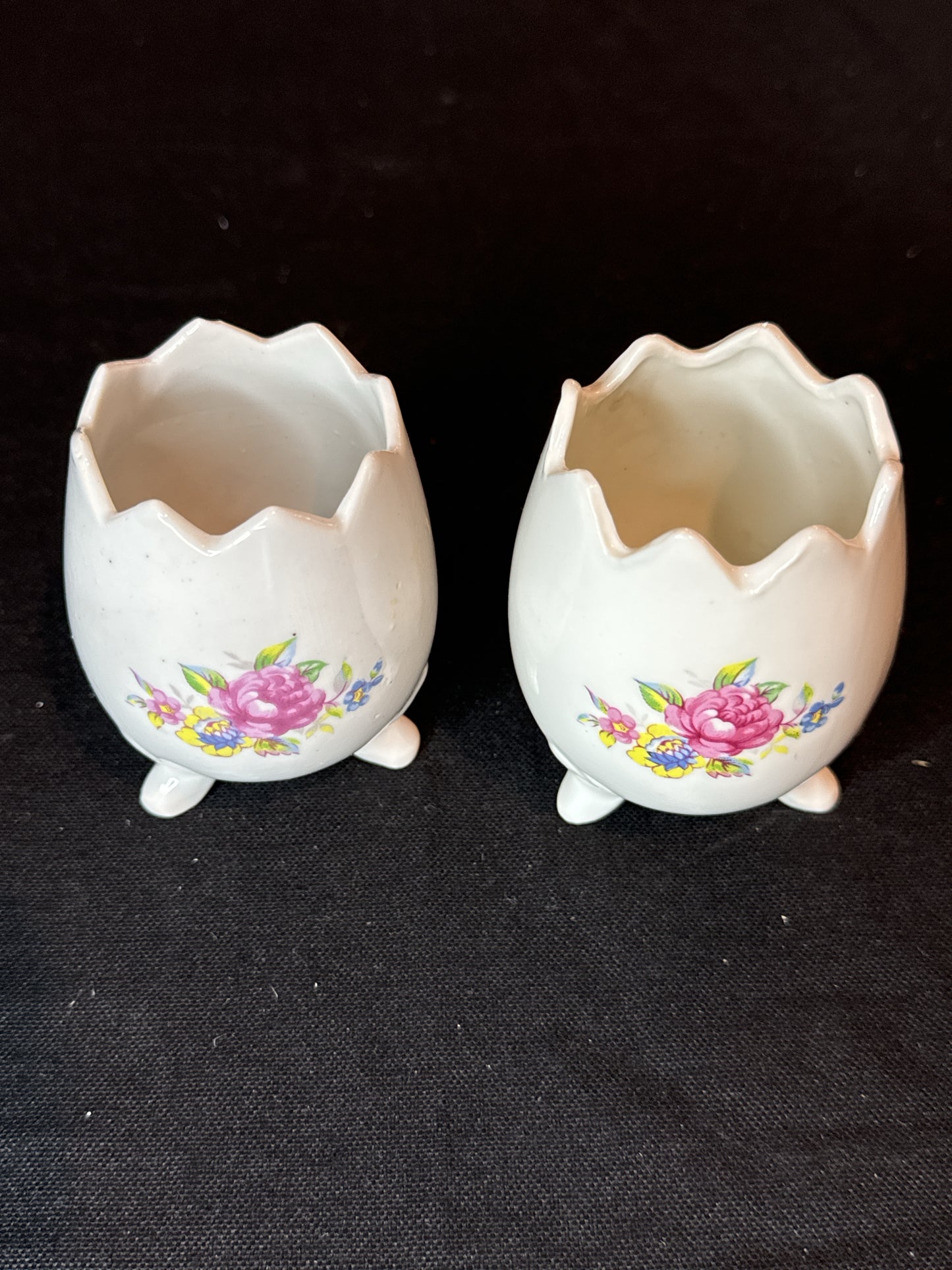 Pair of Inarco Vintage 3 Footed Cracked Egg Vase Flowers Rose Ceramic Porcelain 3" Tall