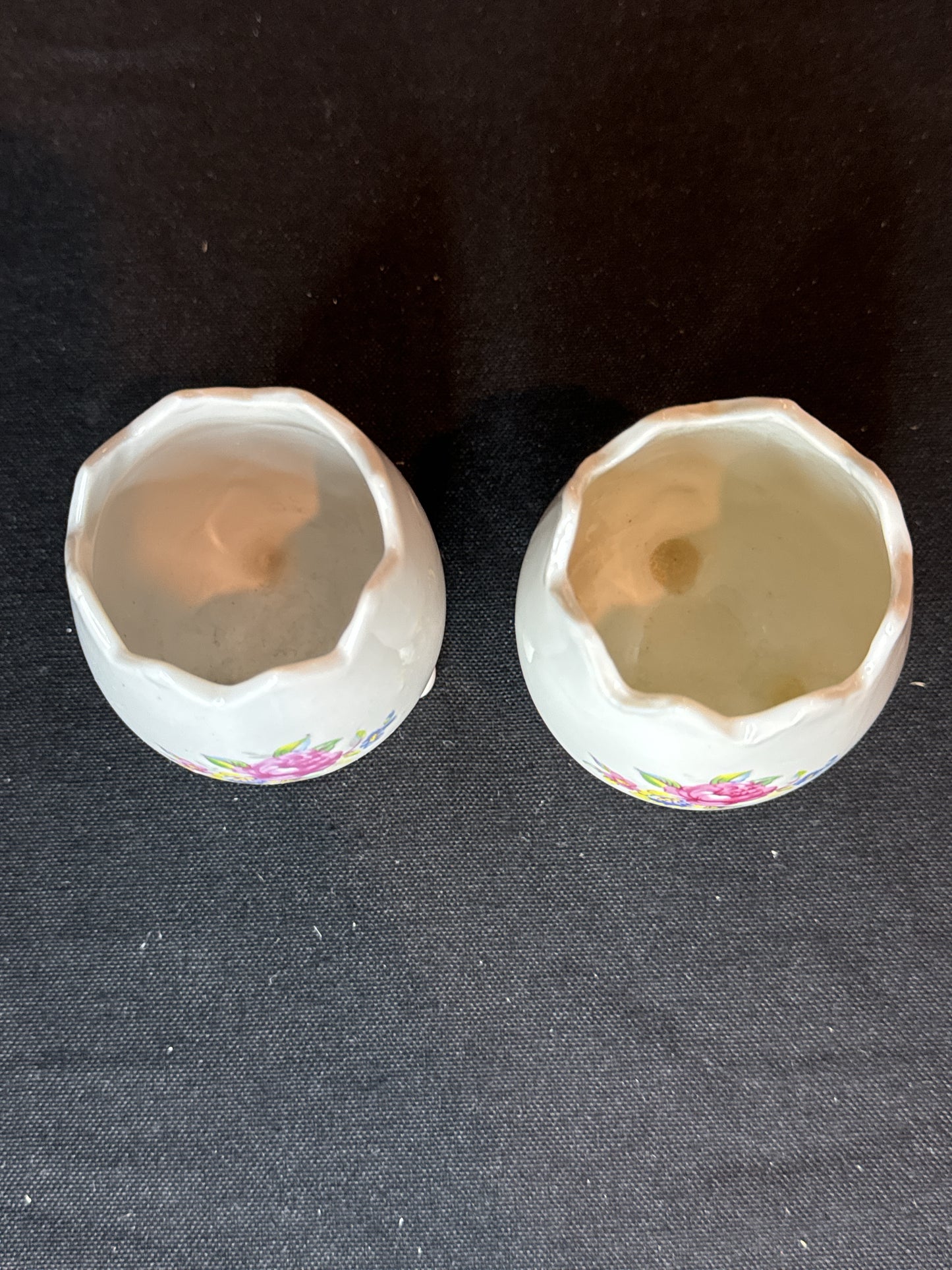 Pair of Inarco Vintage 3 Footed Cracked Egg Vase Flowers Rose Ceramic Porcelain 3" Tall