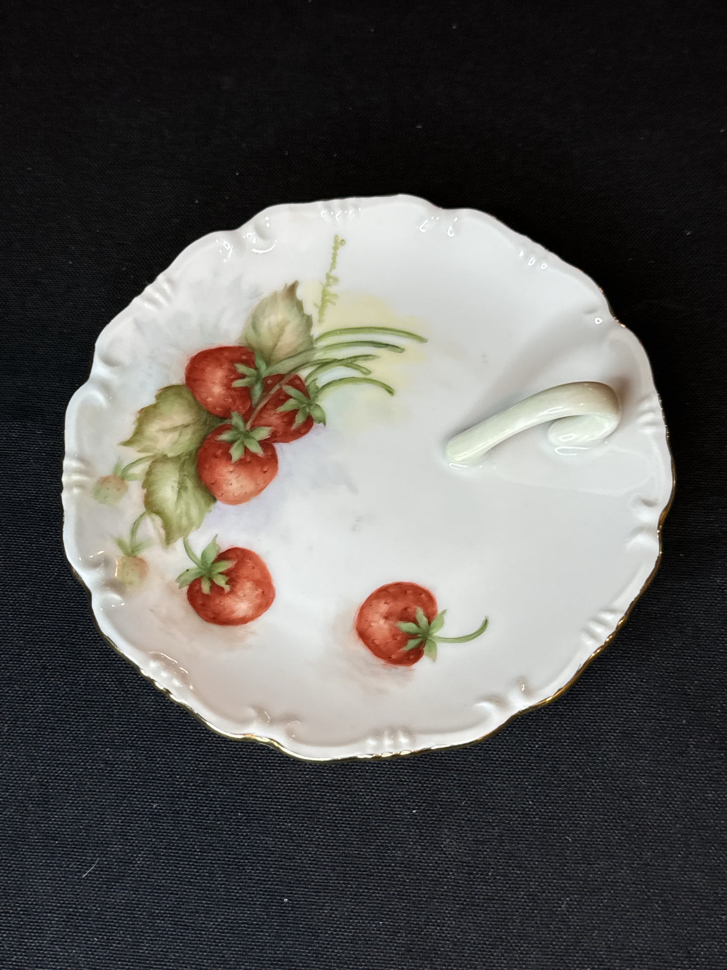 1960s-70s Hand Painted Strawberries Fine China Nappy Plate 6" Wide