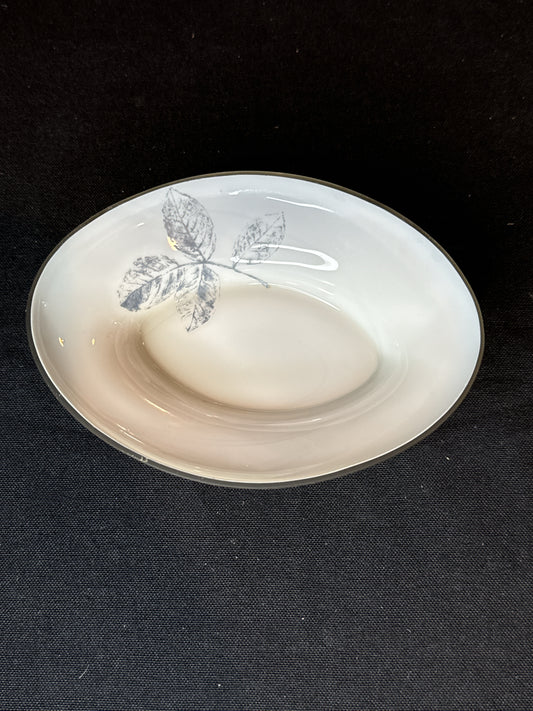 Glass Translucent Bowl with Leaf Purple for Fruit or Soap or Trinkets 6.25" X 4.75"