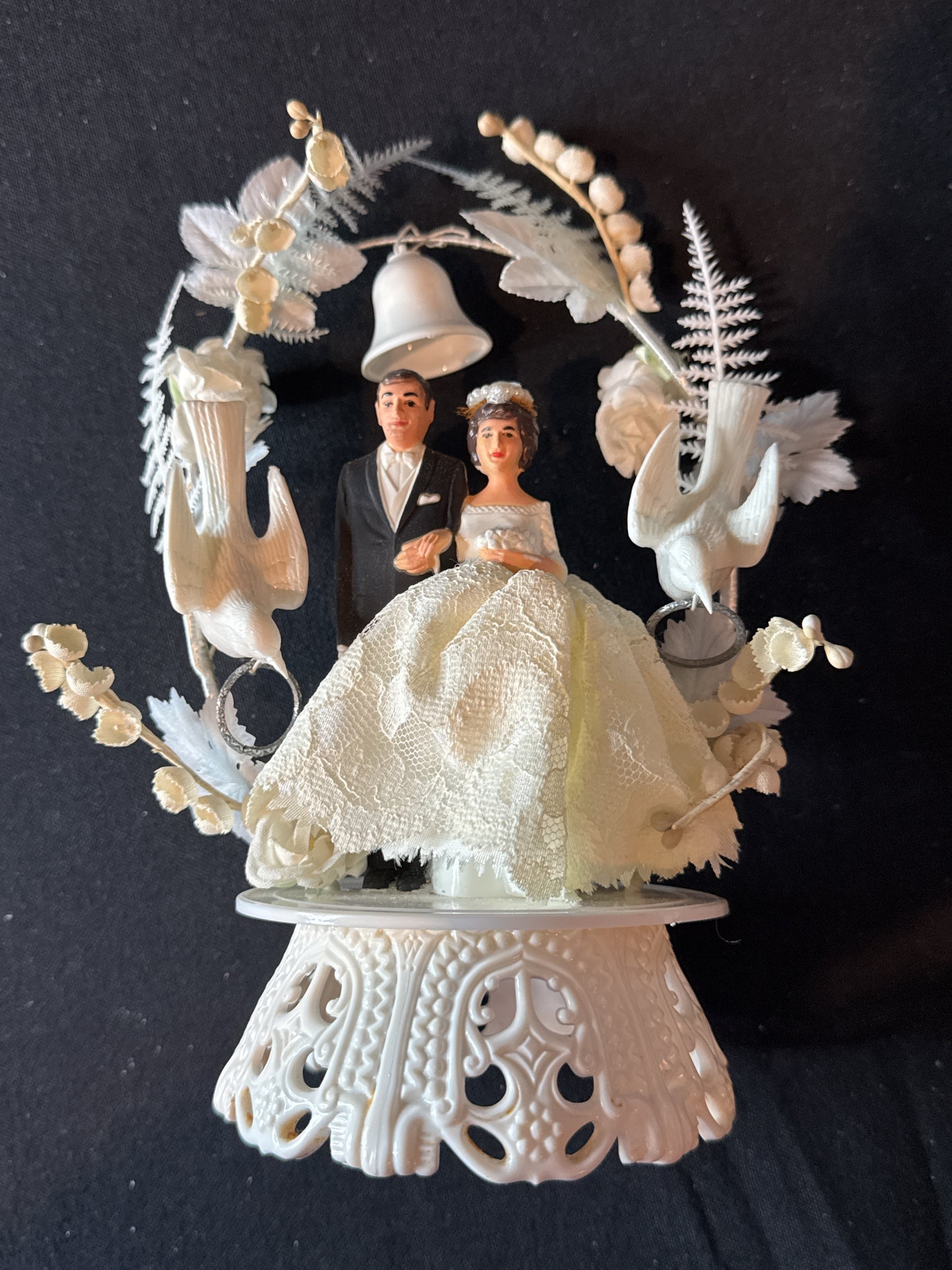Vintage Wedding Cake Topper 1950s 9" Tall Bottom is 4" Diameter White