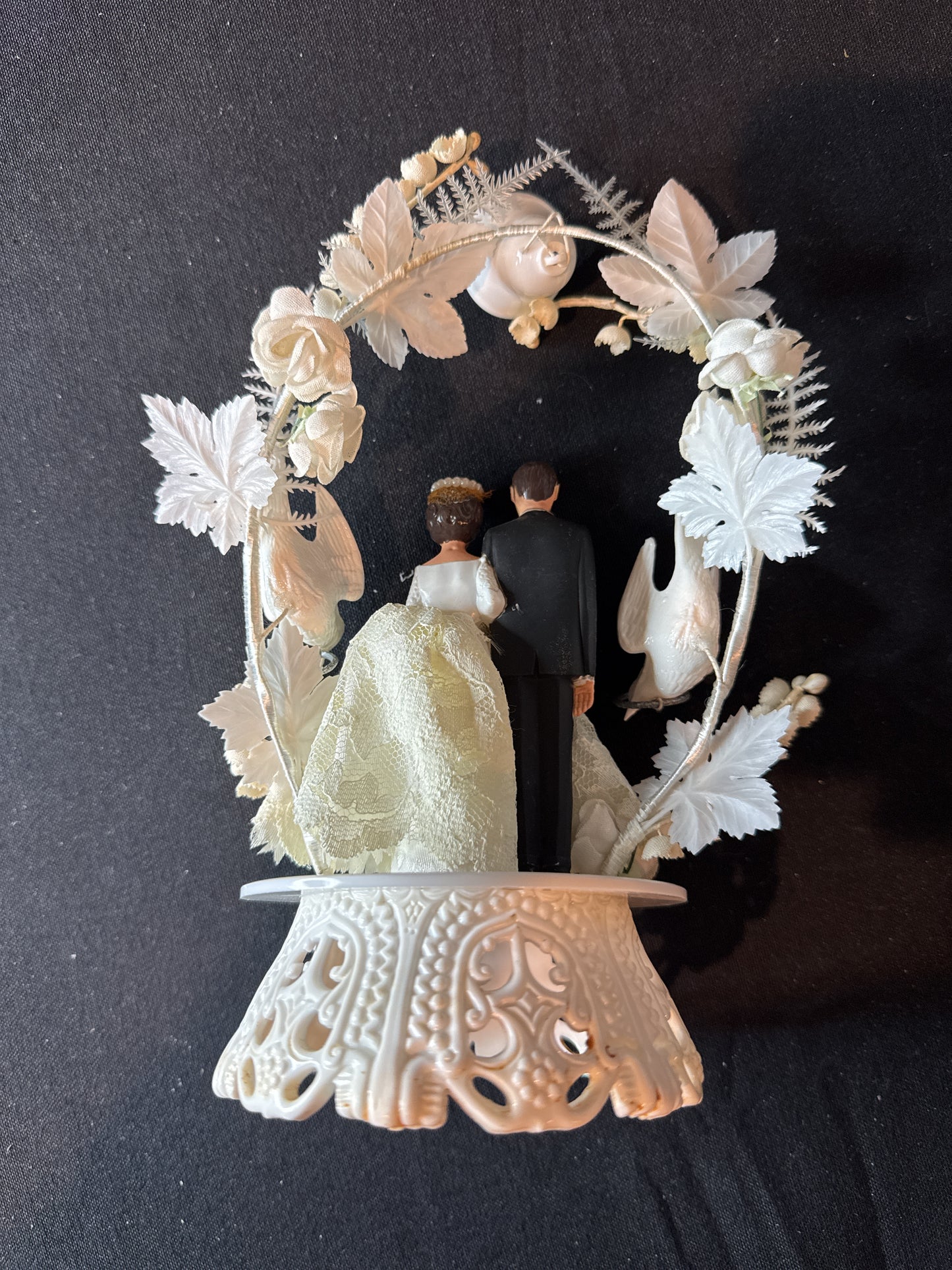 Vintage Wedding Cake Topper 1950s 9" Tall Bottom is 4" Diameter White