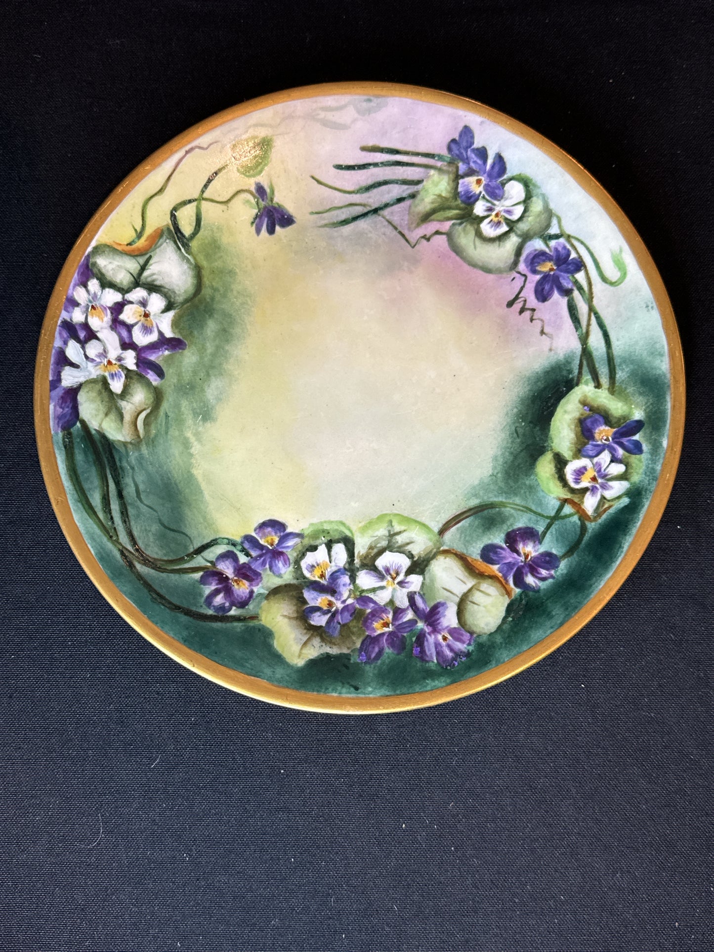 Antique D&C Limoges France Hand Painted Porcelain Plate w/ Purple Flowers Gold Edge 9.25" Wide