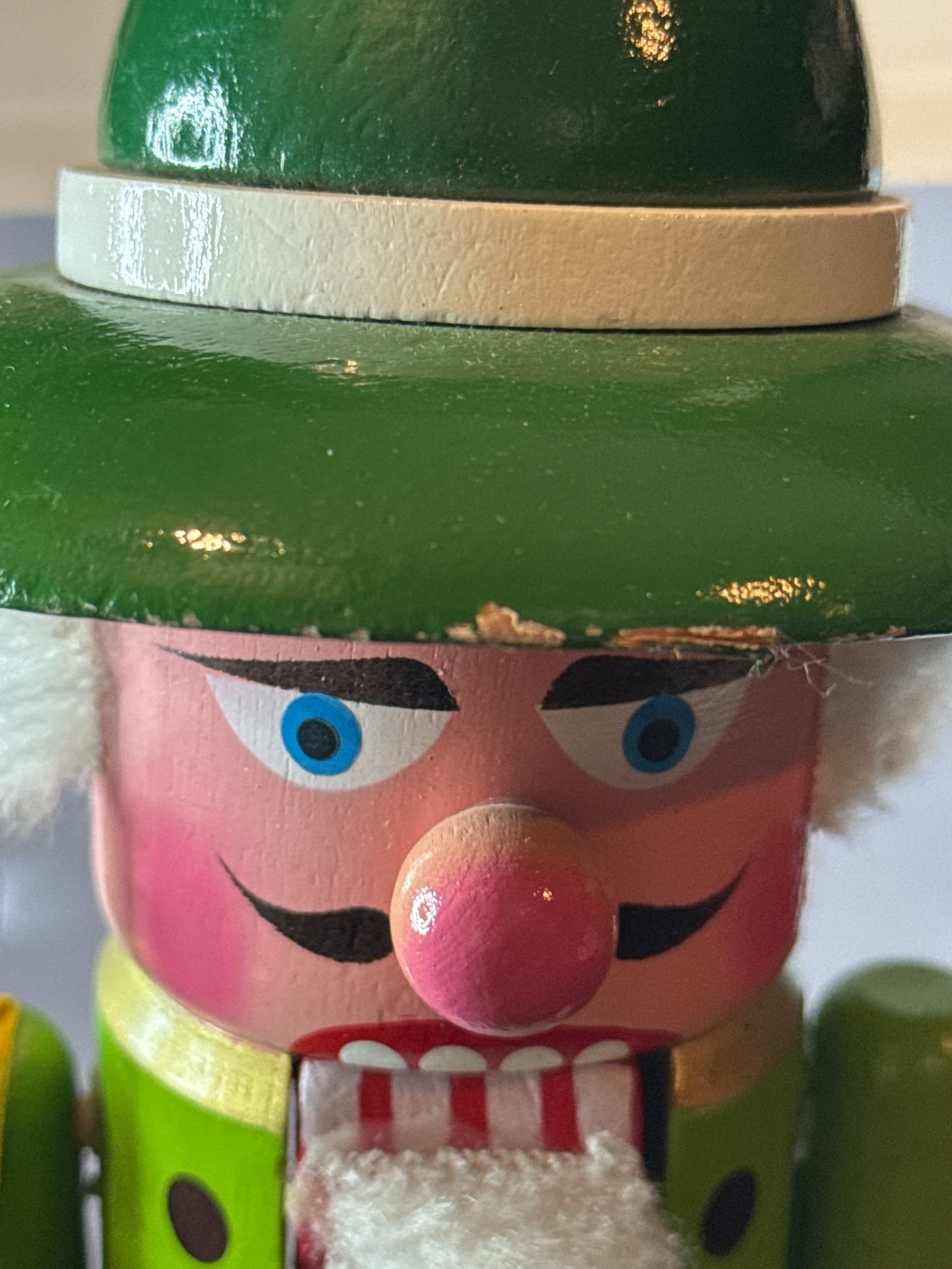 Vintage Wooden Christmas Nutcracker 10.25" Tall Hunter w/ Game Bird & Gun Green Wood