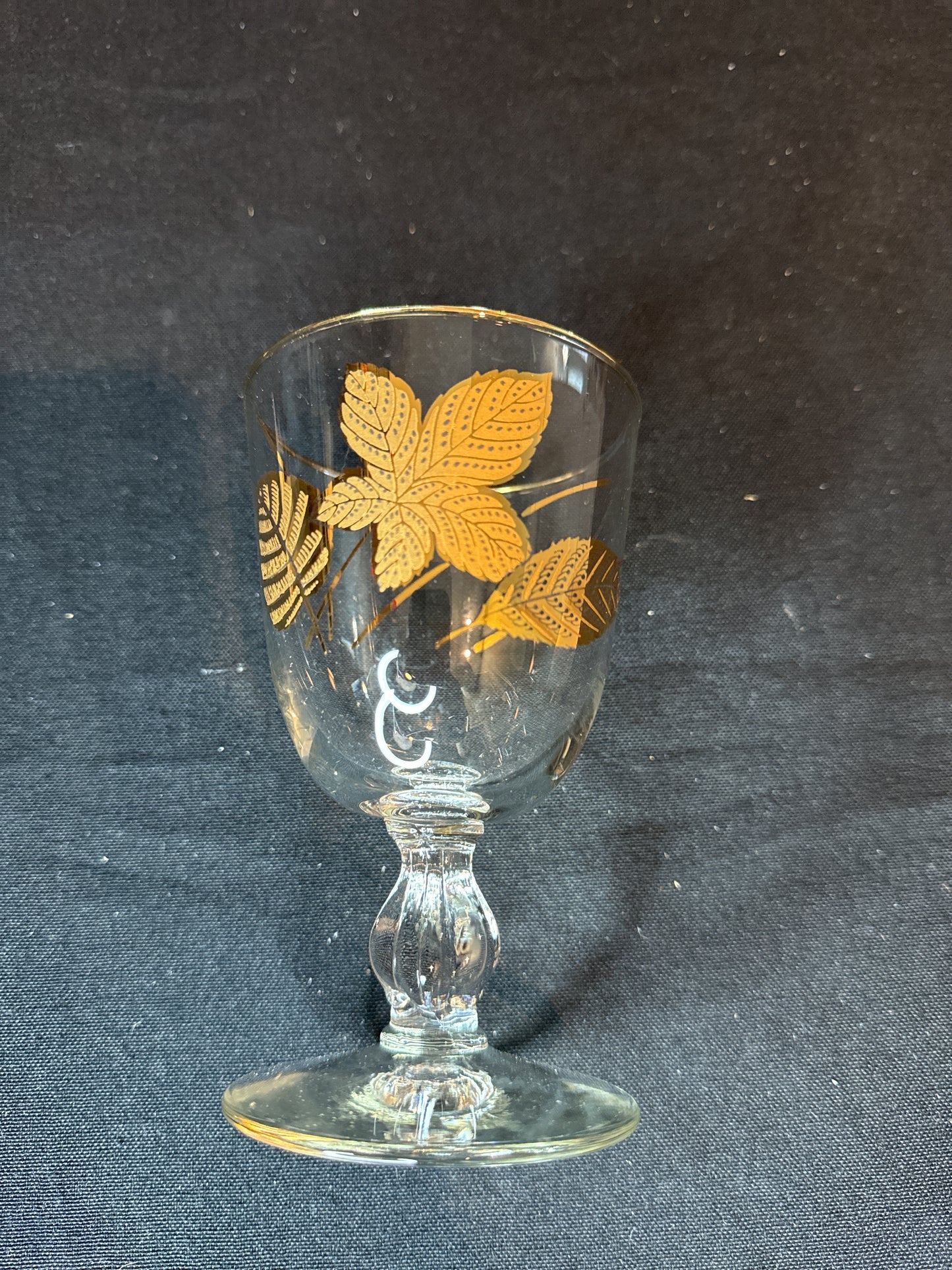 Set of 6 Libbey Gold Leaves Pattern Water Goblet 5.5" Tall