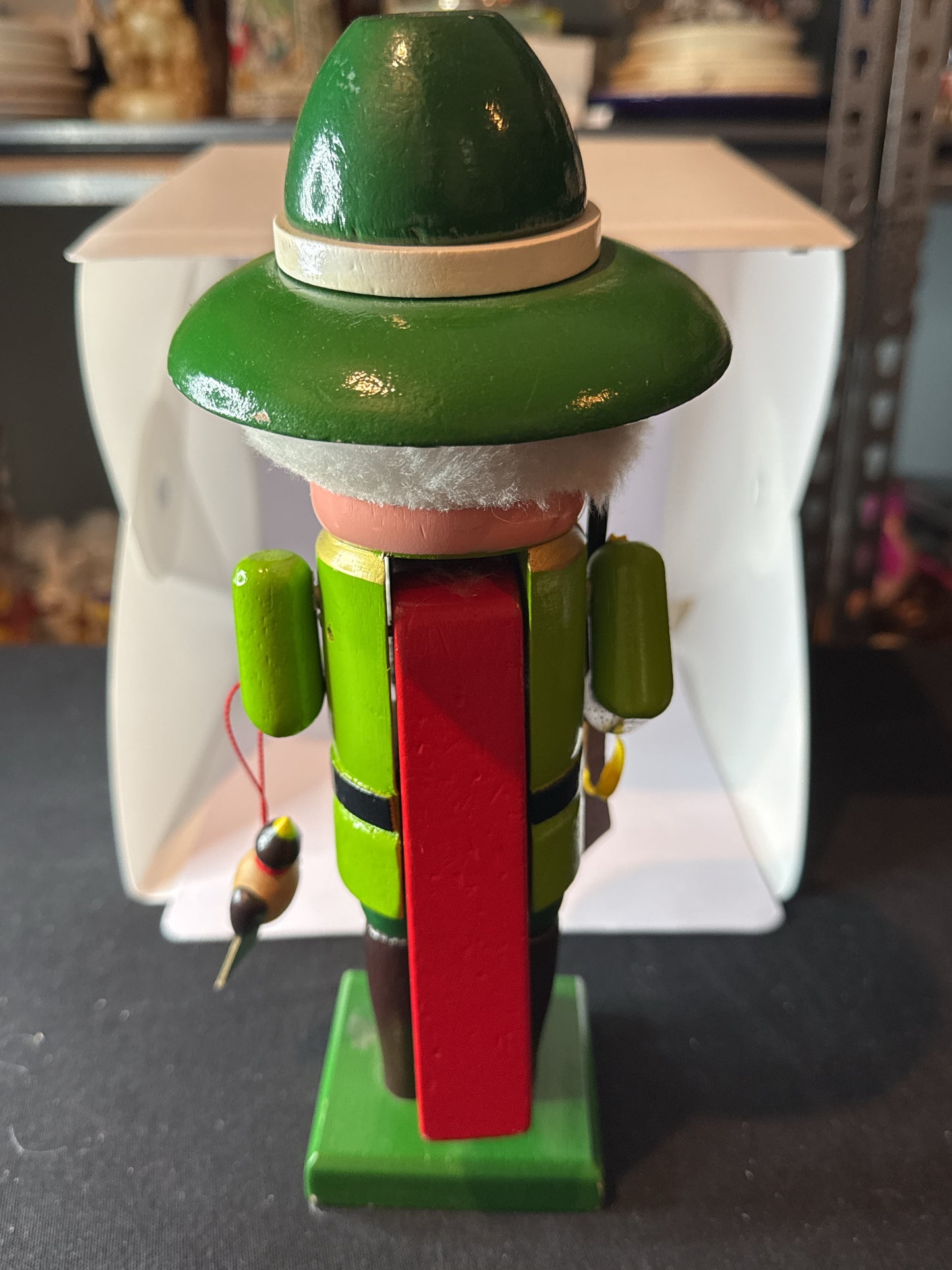 Vintage Wooden Christmas Nutcracker 10.25" Tall Hunter w/ Game Bird & Gun Green Wood