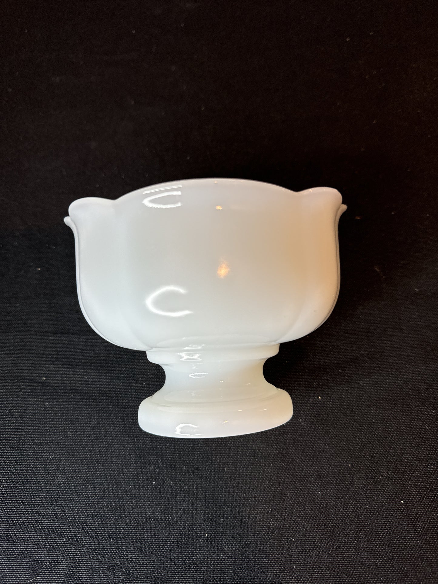 Avon Milk Glass Rose Lilac Floral Pedestal Oval Scalloped Soap or Candy Dish 3.25" Tall