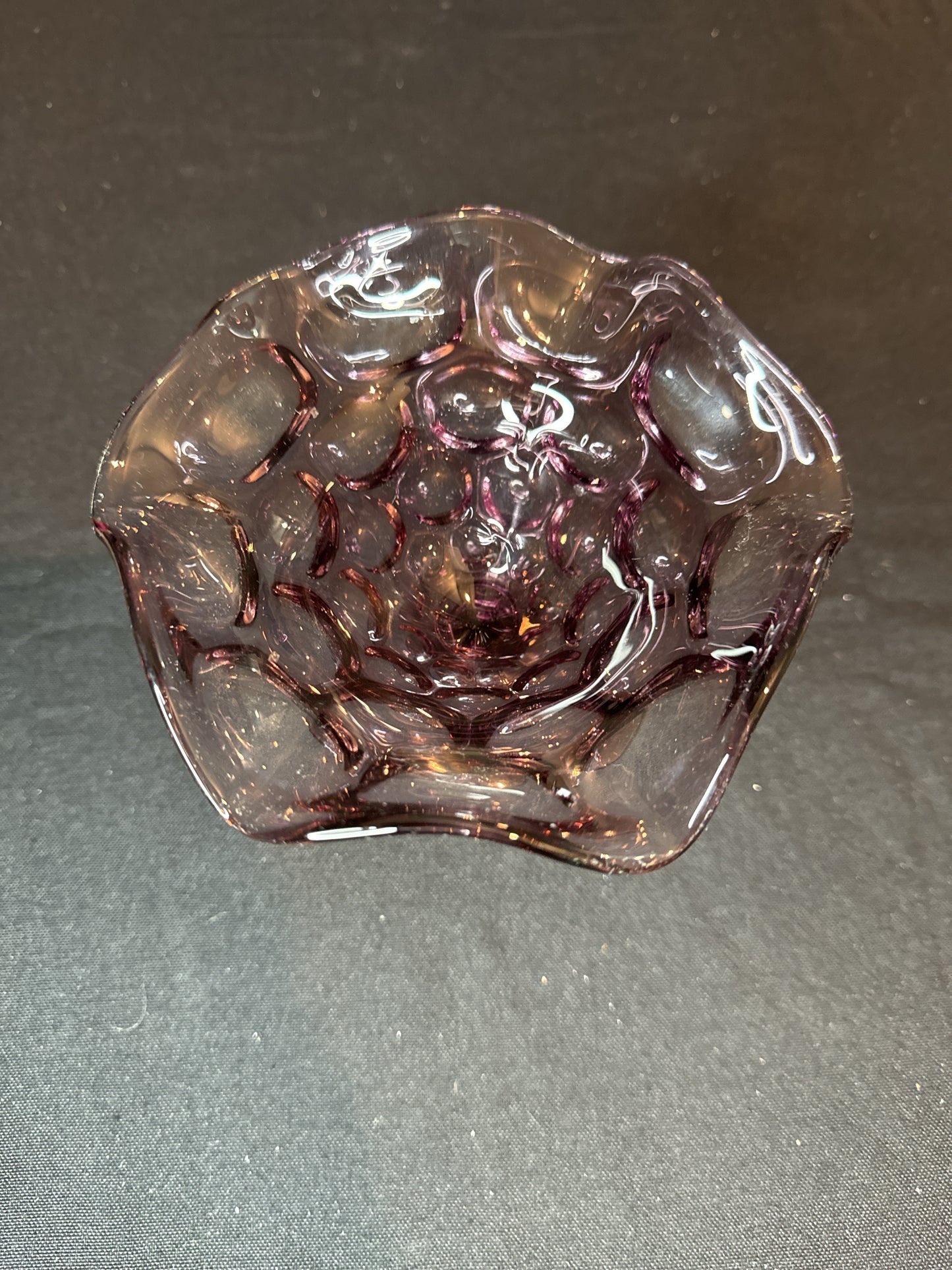 Ruffled Edge Glass Amethyst Purple Candy Dish Compote 5" Tall