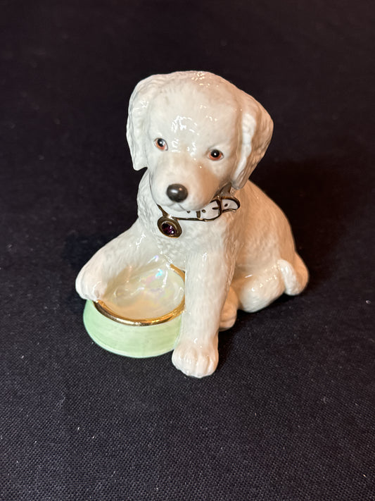 Lenox Purple Birthstone Golden Retriever Puppy w/ Dish Figurine Ceramic 4" Tall