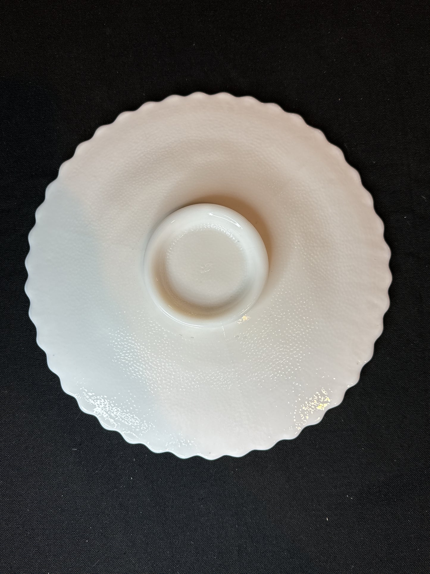 Vintage Victorian White Milk Glass Satin Plate with Dutch Windmill Scalloped Edge 9 3/8" Wide