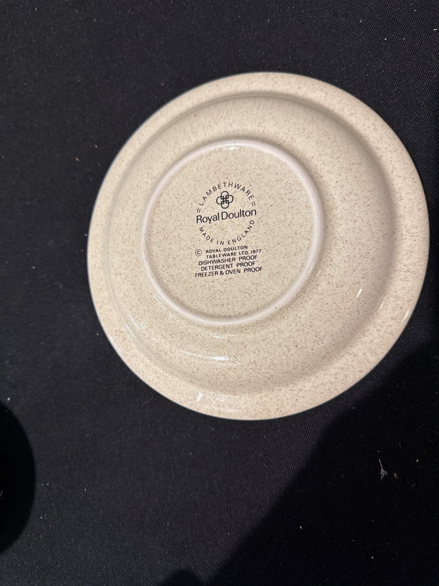 Royal Doulton Lambethware Cornwall 2 7/8" Tall Flat Cup & Saucer Double Green Trim