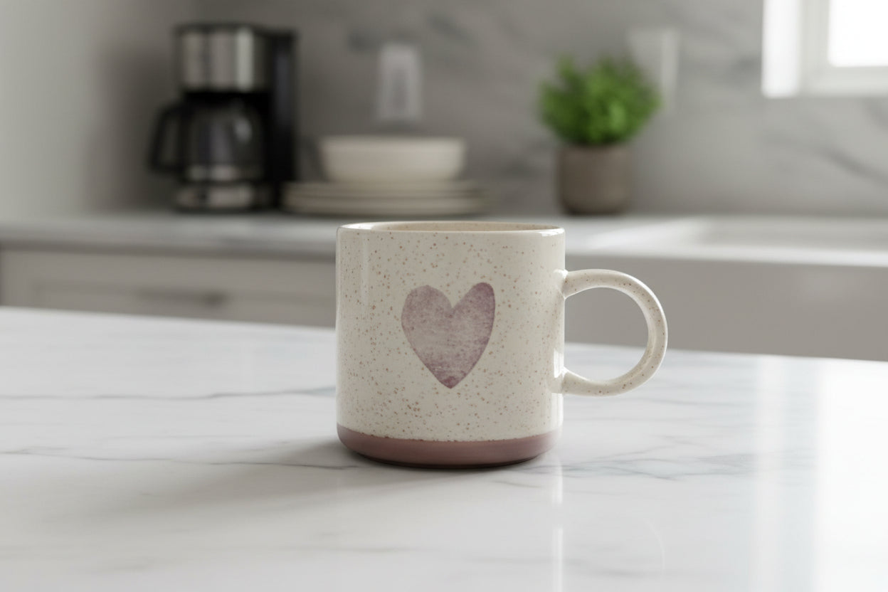 Starbucks 2017 12oz Holiday Heart Valentines Coffee Cup/Mug Gold Speckled w/ Taupe Base