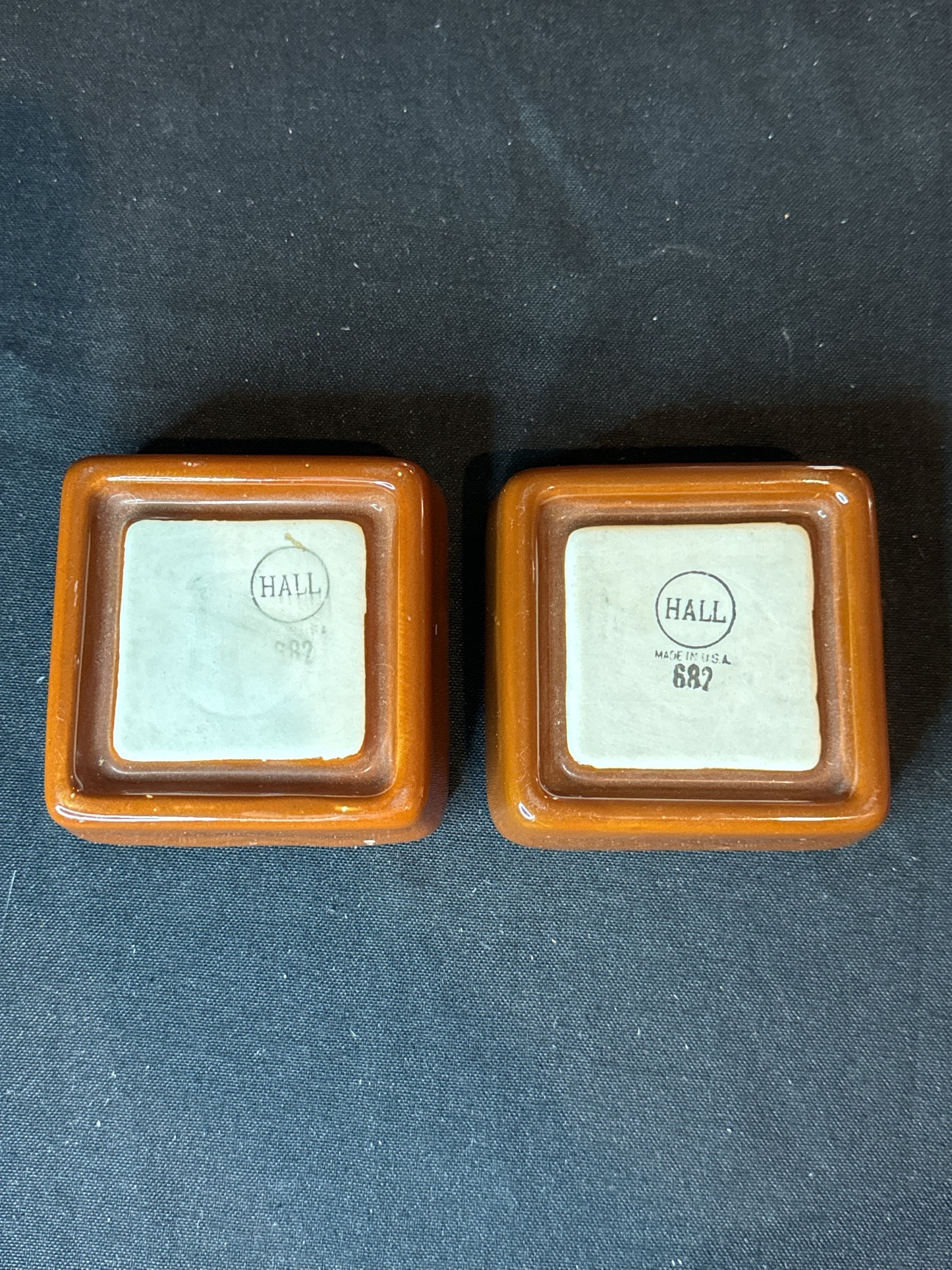 Pair of Hall Pottery Ashtray #682 Mark on Bottom Like New Condition. 3.75" Wide