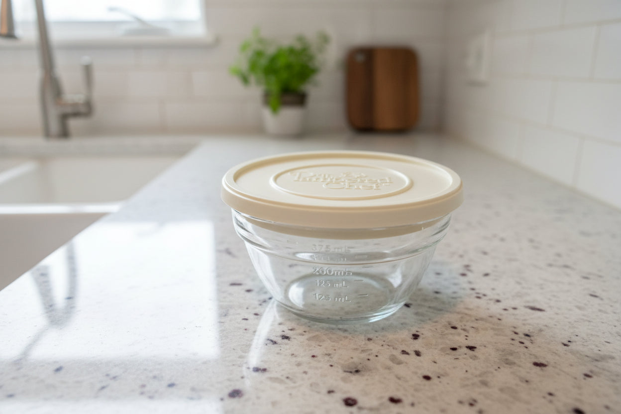 Pampered Chef 1.5 Cup Prep Bowl with Lid Clear Glass Plastic Lid Like New