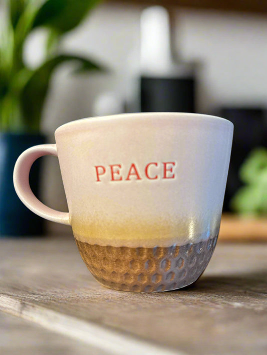 Spectrum Designz Pink "Peace" Coffee Cup Mug 3.75" Tall Brown Bottom New