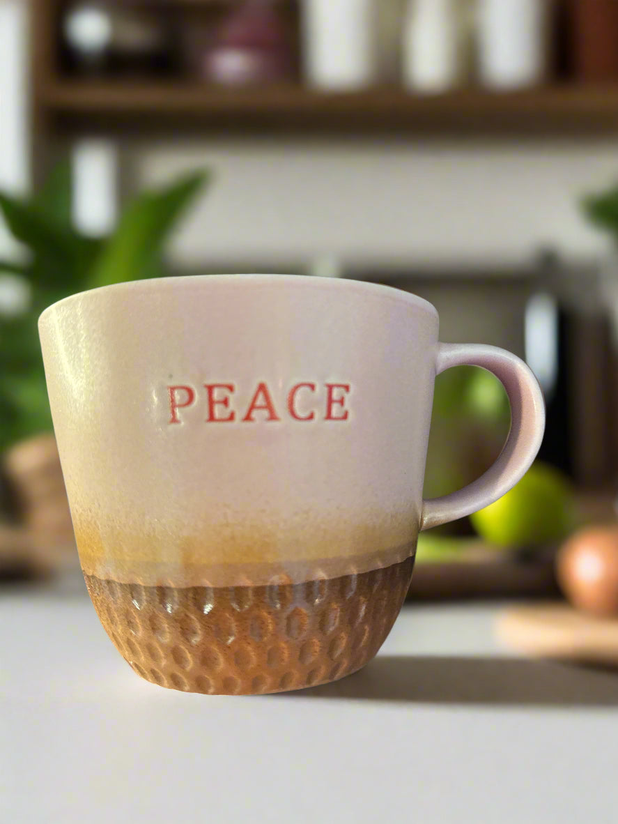 Spectrum Designz Pink "Peace" Coffee Cup Mug 3.75" Tall Brown Bottom New