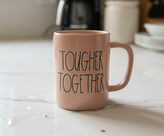 Rae Dunn Tougher Together Pink Coffee Cup Mug 4 7/8" Tall