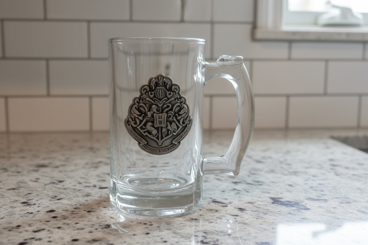 Harry Potter Butterbeer Glass Mug Pewter Shield Wizarding World 5.75" Tall
