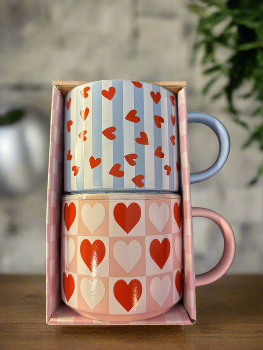 Sunday Morning Ceramics Set of 2 Heart Mugs 16oz 3.5" Tall New in Box