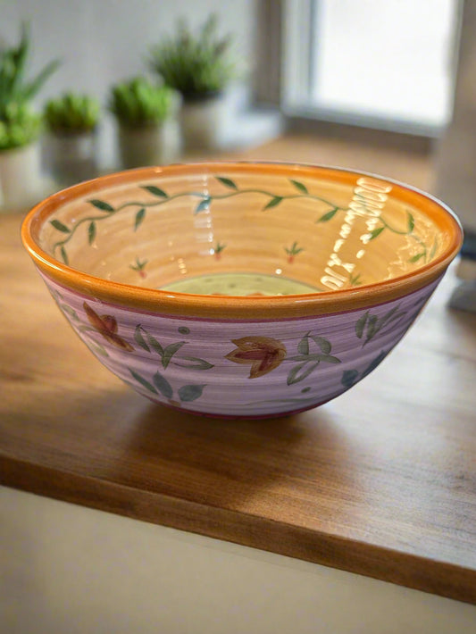 Culinary Arts CUA1 Pattern 9" Round Vegetable Bowl 3.5" Tall Floral Pink and Brown Color
