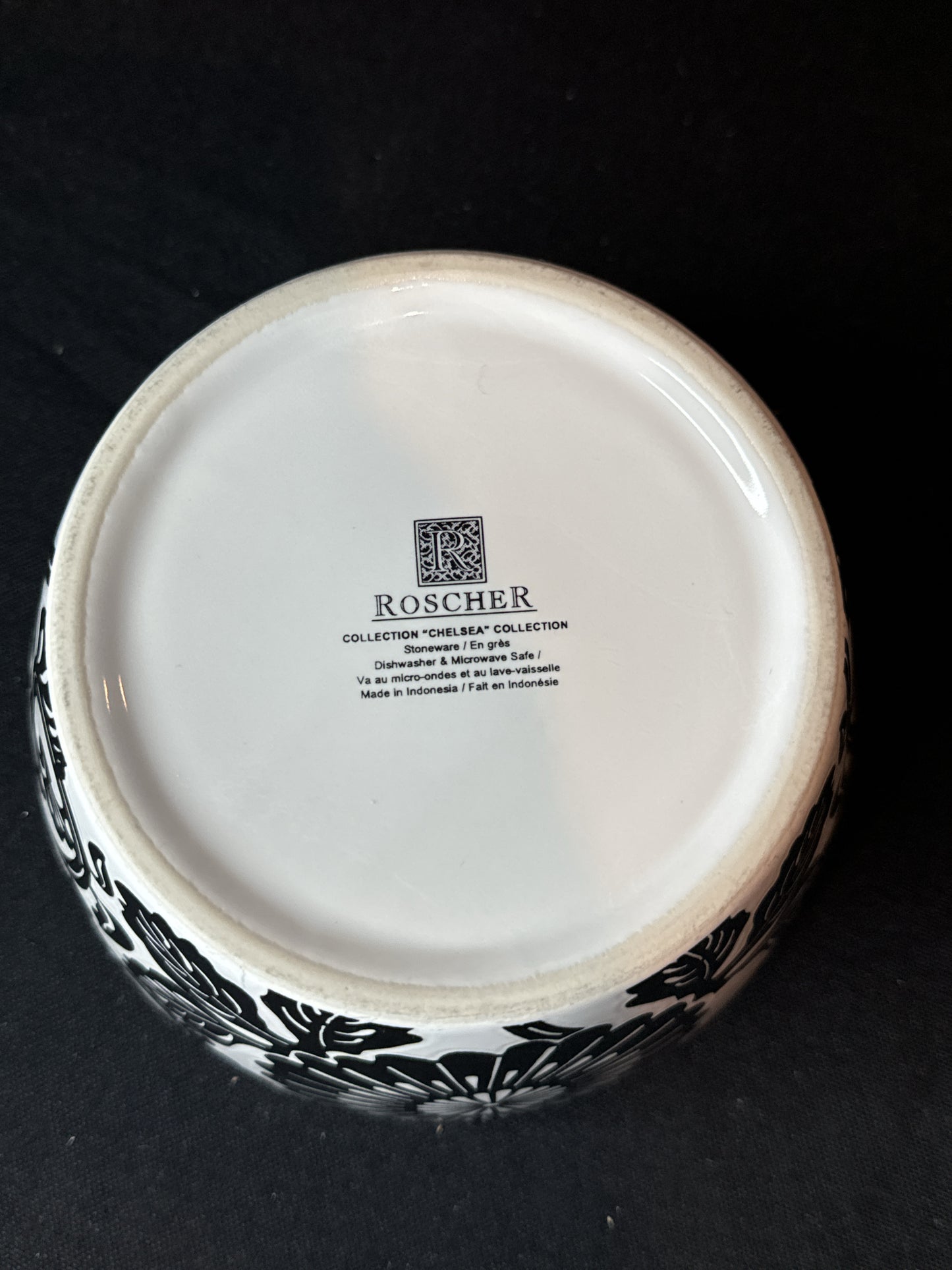 Roscher Chelsea Collection Set of 3 Bowls Black & White Floral Pattern 5.75" Wide 3" High