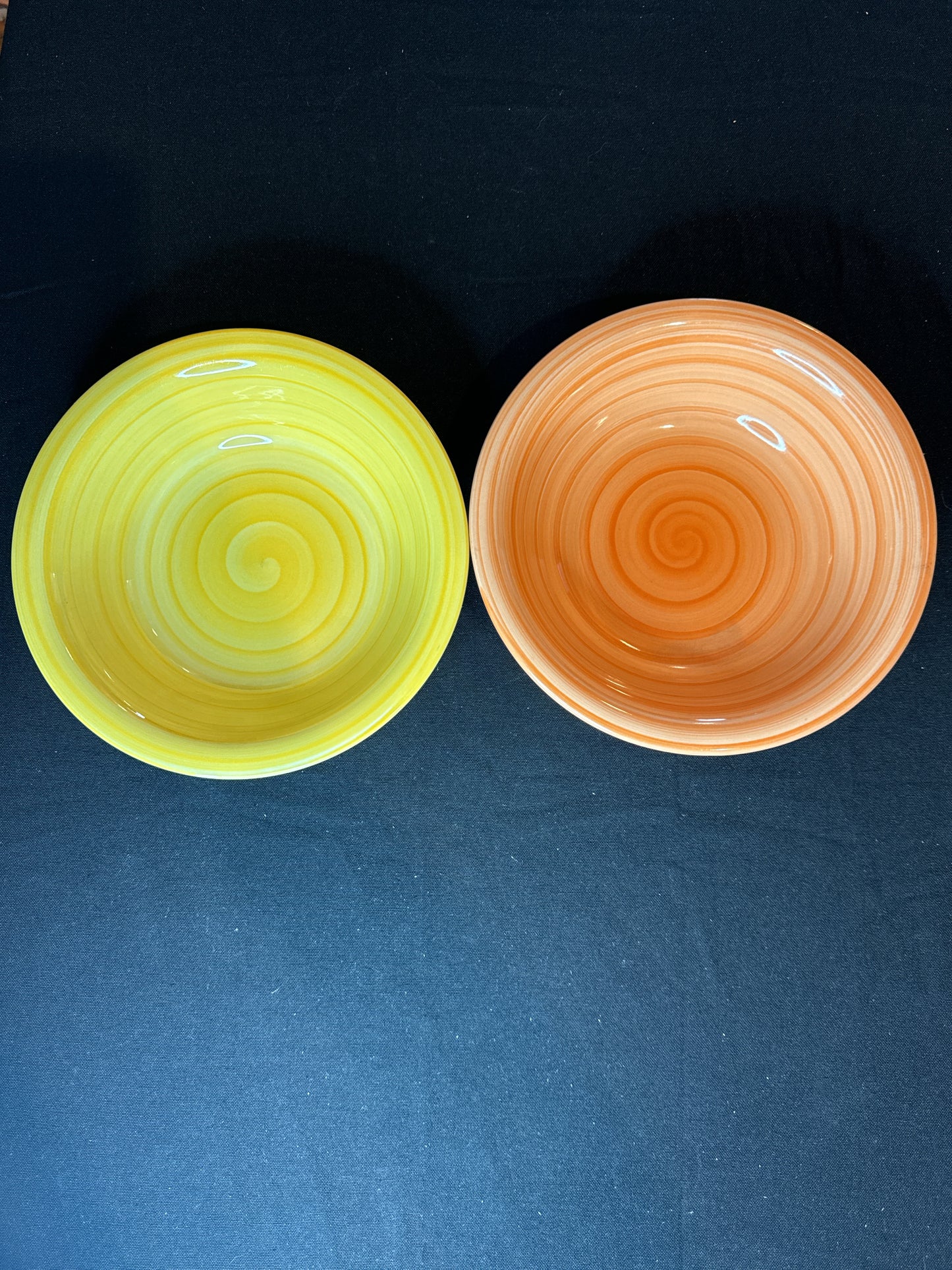 Pair of Citrus Grove Hand Painted Bowls, One Yellow and One Orange 8.5"