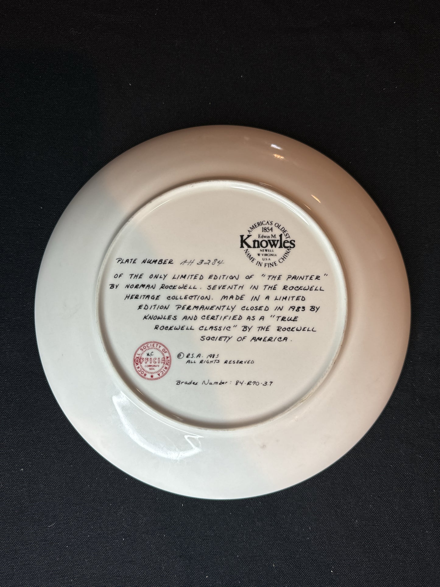 Norman Rockwell Collector Plate "The Painter" (Knowles) Plate Number AH3284