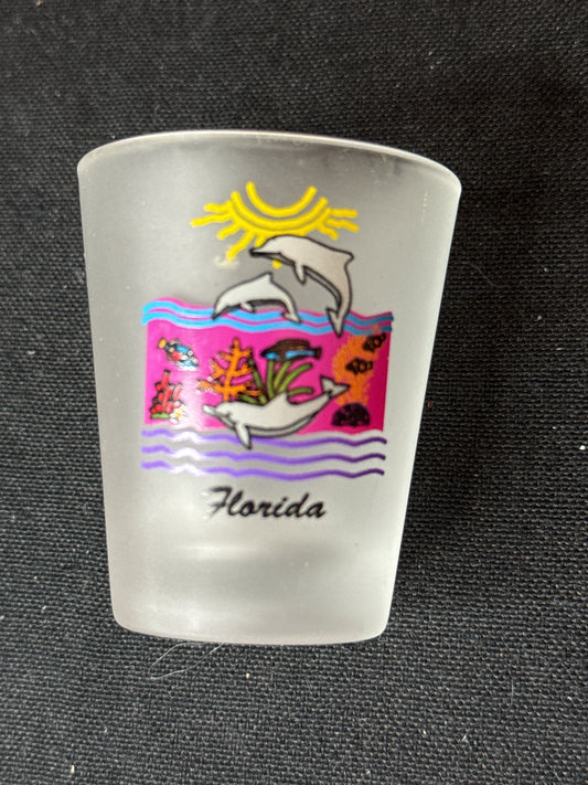 Vintage Florida Dolphins Frosted Shot Glass 2.25" Tall