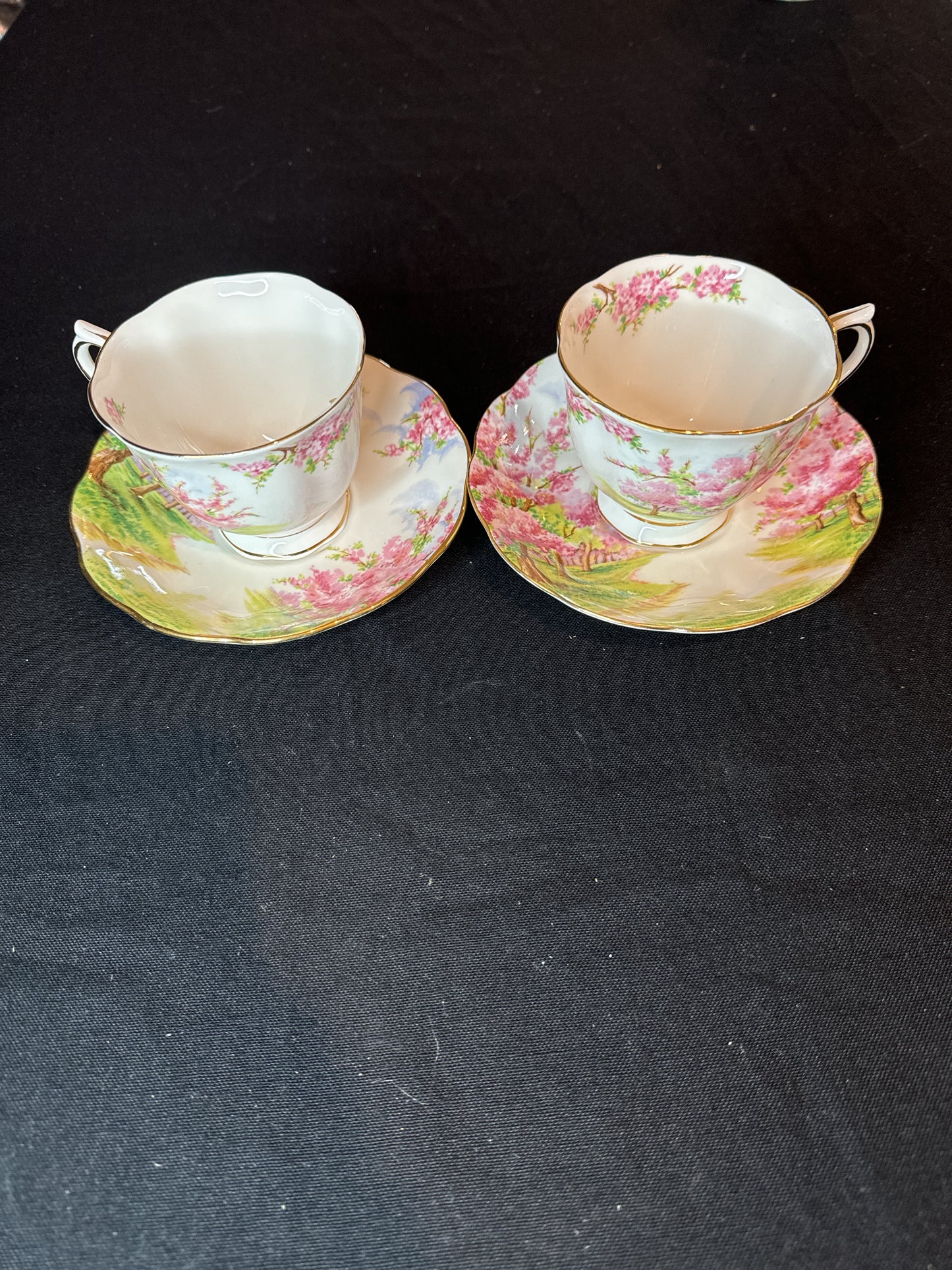 Royal Albert Bone China Blossom Time 2 Cups and Saucers Set Vintage England