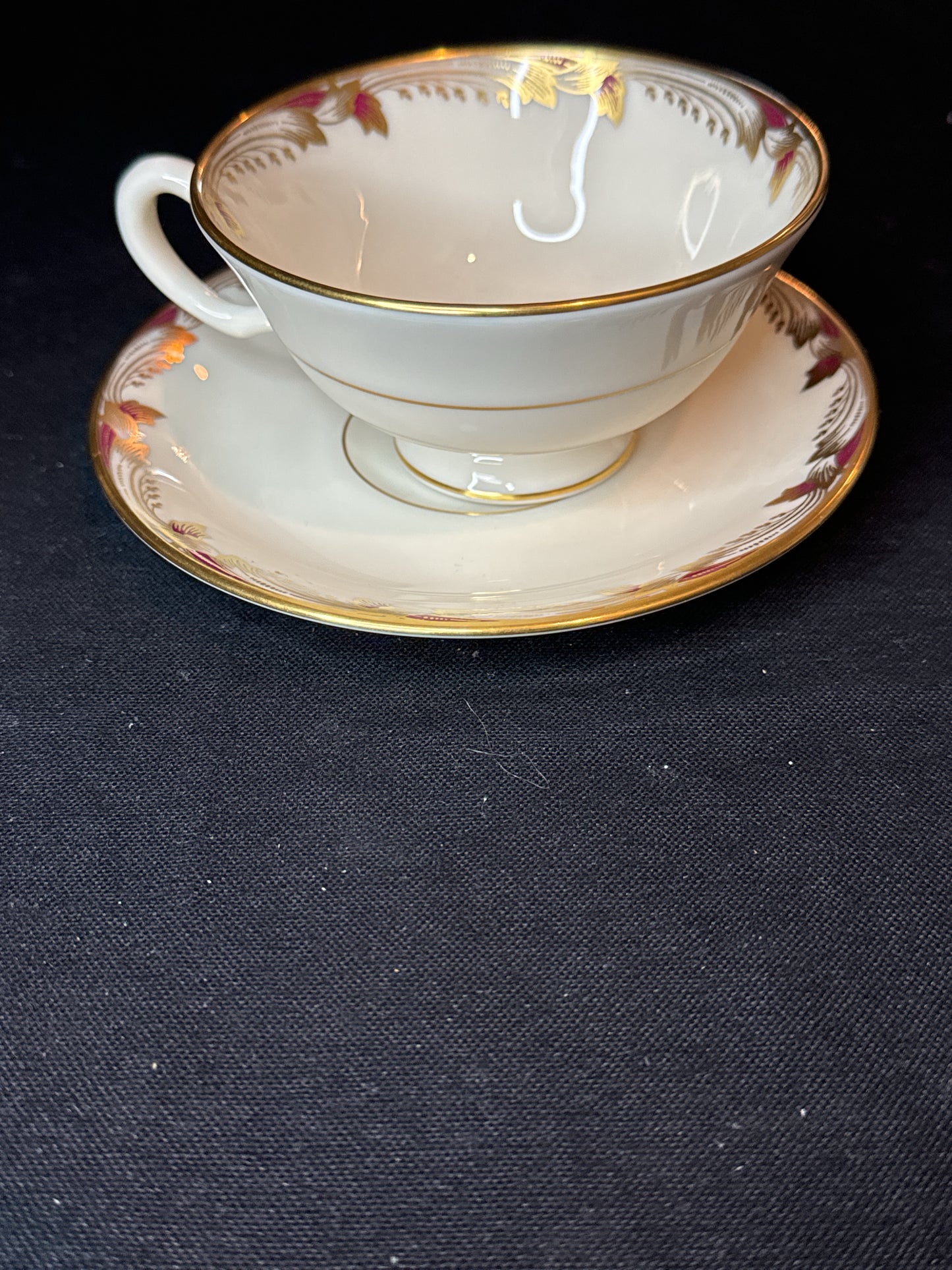 Lenox Essex Maroon Smooth Pattern Cup and Saucer 2 1/8" High