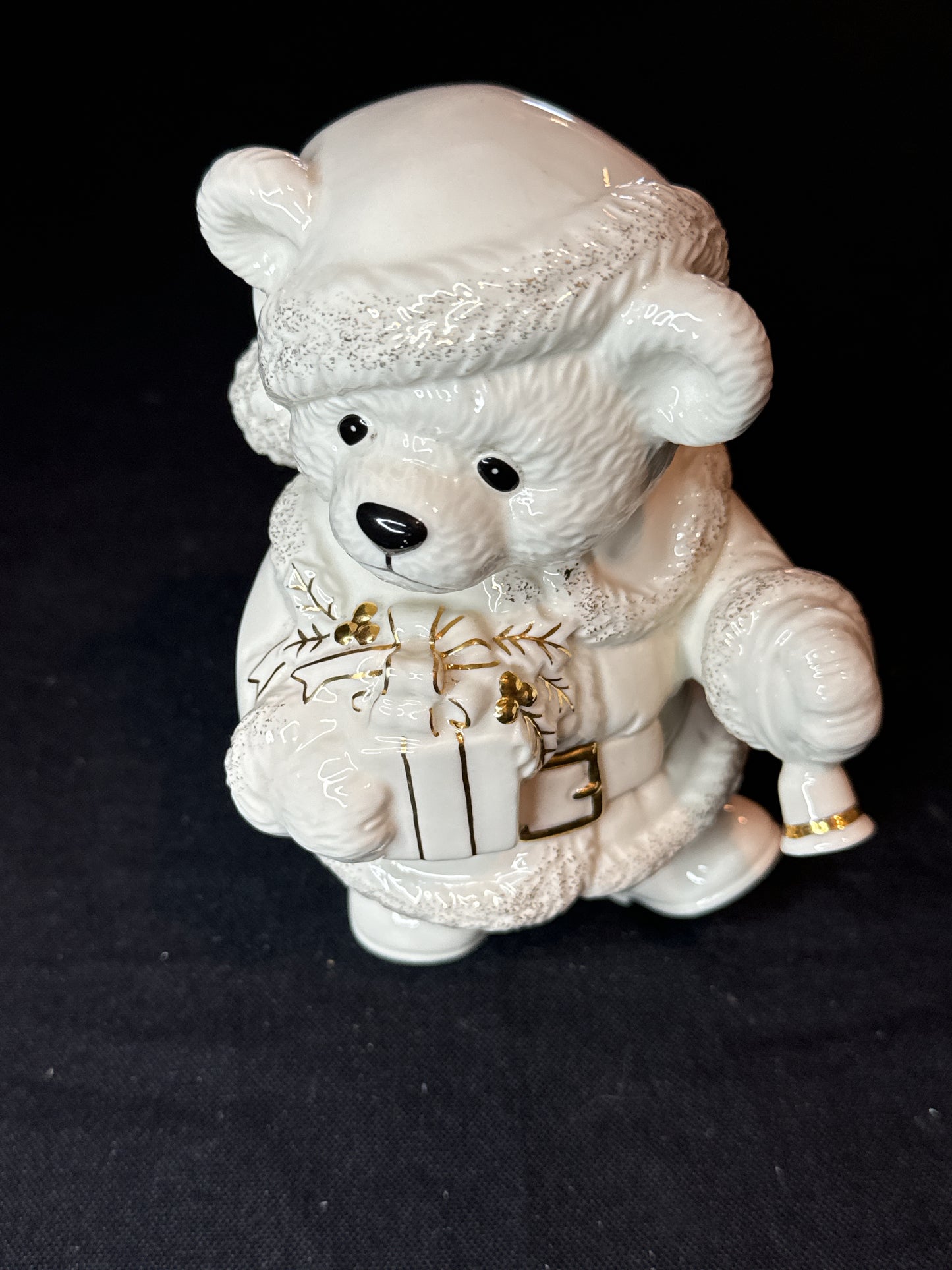 Lenox Teddy's Christmas Revelry Figurine, Teddy Bear Santa, Ivory Gold Porcelain 5.5" Tall