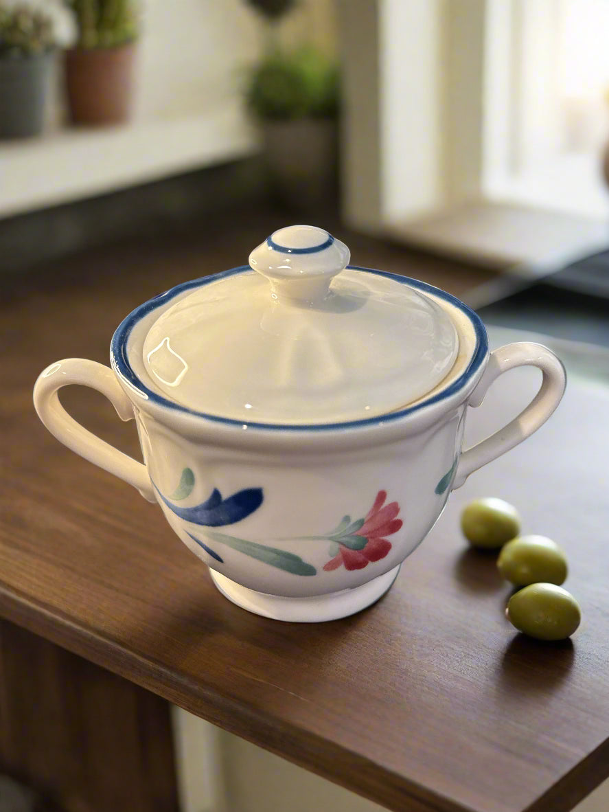 Epoch Promenade Pattern Sugar Bowl & Lid 8 oz 3 5/8" Tall New