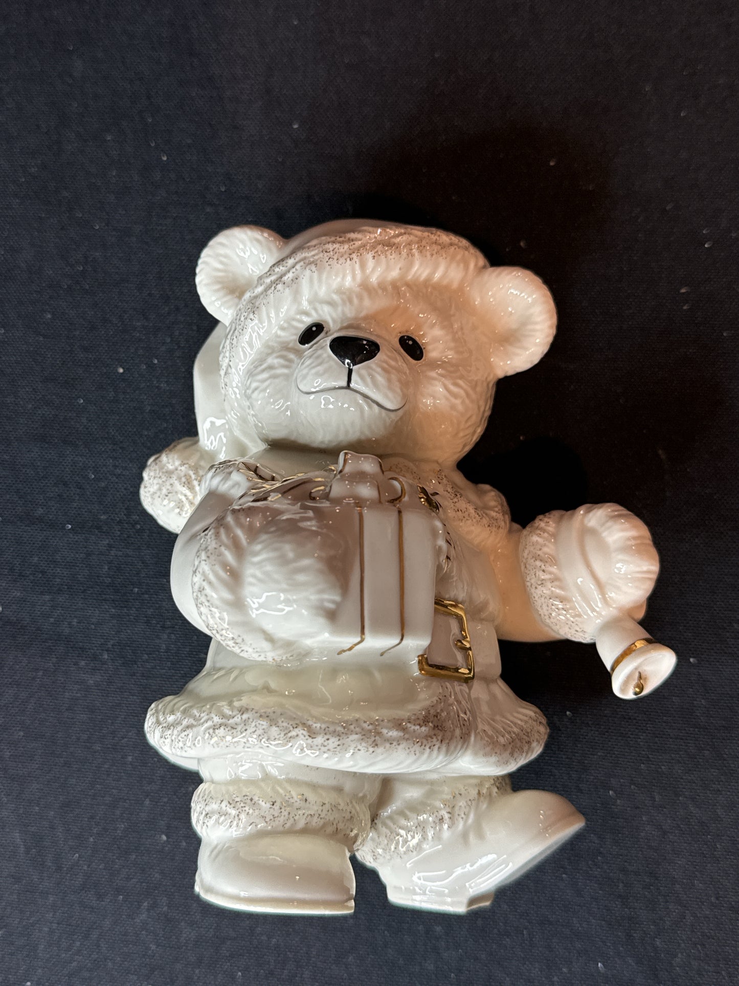 Lenox Teddy's Christmas Revelry Figurine, Teddy Bear Santa, Ivory Gold Porcelain 5.5" Tall