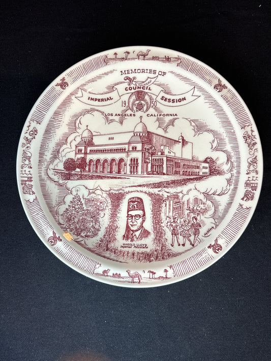 Commemorative Plate 1950 Imperial Council Session in Los Angeles, California 10.5"