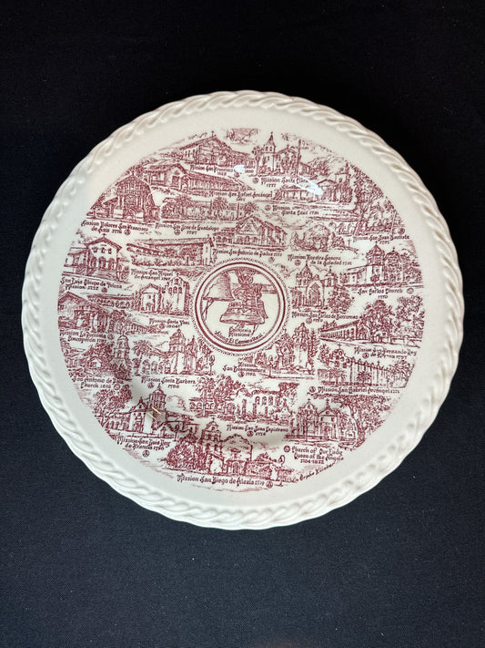 California Missions Commemorative Plate 10.5" Red by Vernon Kilns