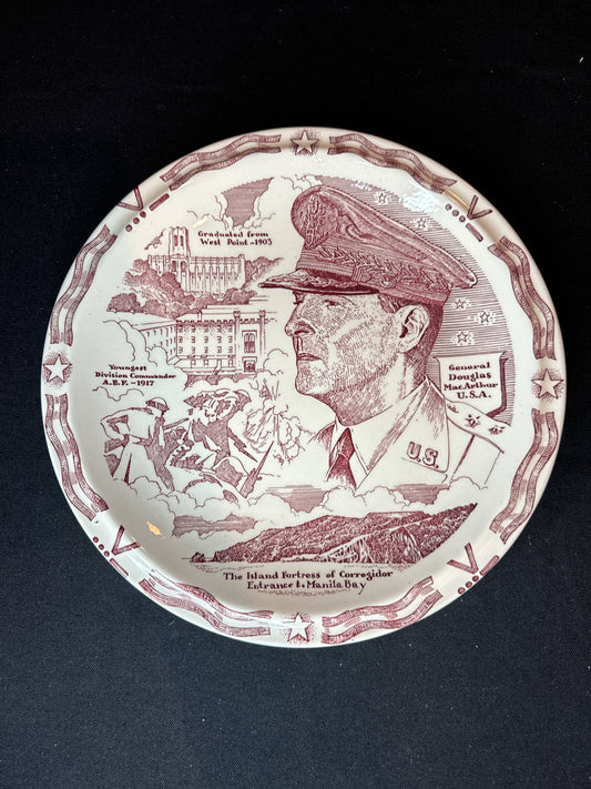 General Douglas MacArthur Red Commemorative Plate 10.5" by Vernon Kilns