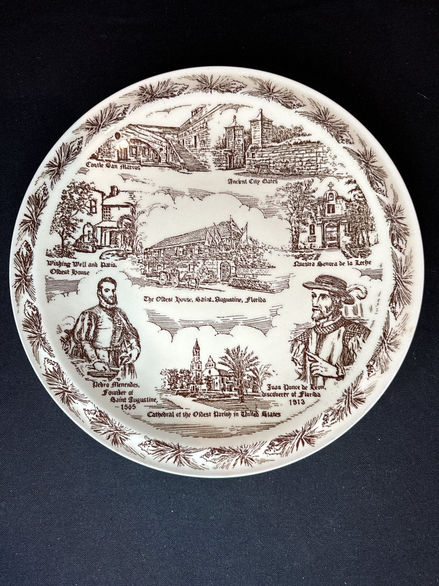 Historic Saint Augustine Florida Commemorative Plate Brown 10.5" by Vernon Kilns