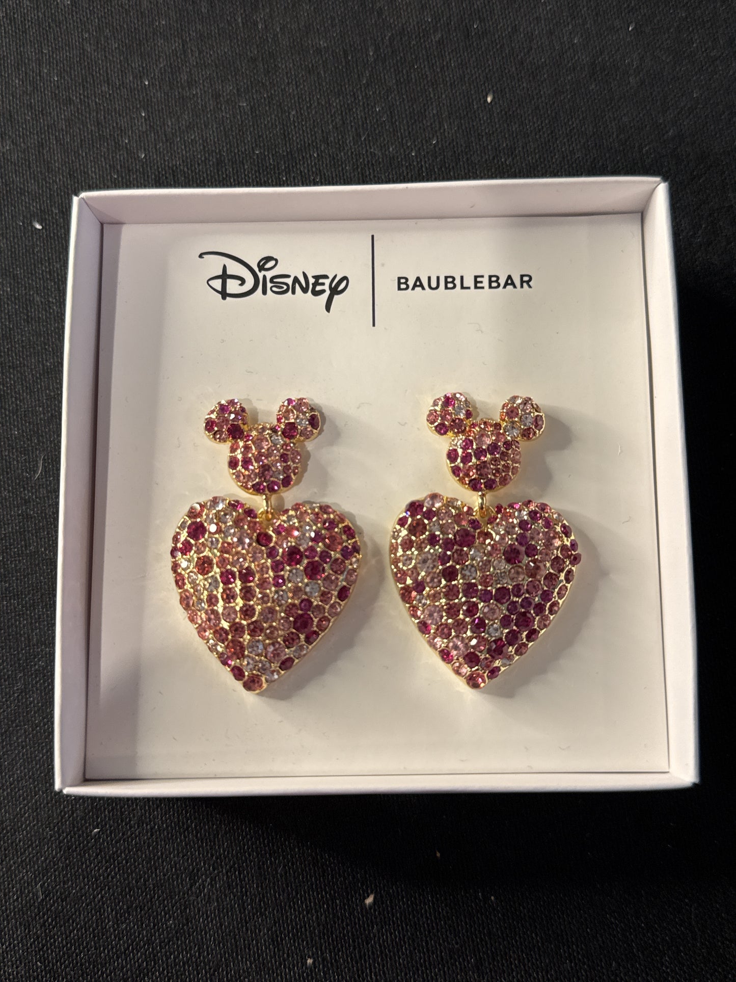Baublebar Disney Mickey Mouse Hearts Pink Rhinestone Dangle Earrings New in Box