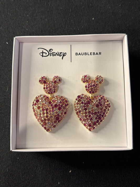 Baublebar Disney Mickey Mouse Hearts Pink Rhinestone Dangle Earrings New in Box