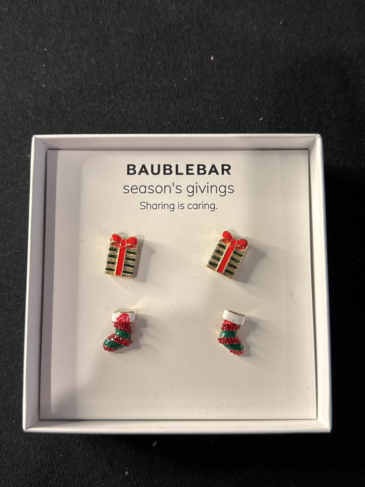 Baublebar Two Sets of Christmas Earrings Presents & Stockings Sharing is Caring New in Box