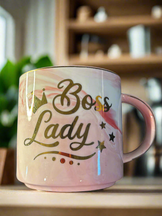 Boss Lady Pink Swirl Coffee Mug Cup 3.5" Tall 12oz by Vinakas One Sided New