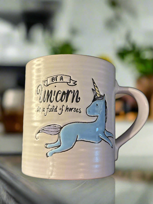 Vintage Be A Unicorn Stoneware Coffee Mug Cup Prima Design 4.25" Tall