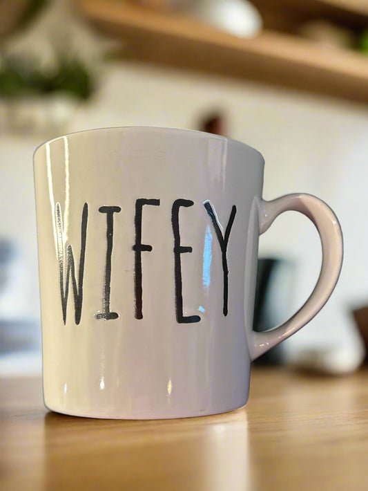 Wifey Threshold Coffee Cup Mug 16oz 4.25" Tall Black and White Excellent Condition.