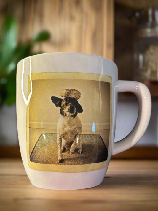 Rae Dunn Artisan Collection Have a Balanced Meal Dog Bagel Coffee Cup Mug 4.5" Tall