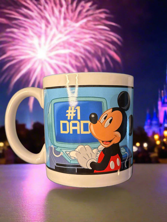Disney Mickey Mouse #1 Dad Oversized Coffee Mug Cup 4 3/8" Tall 20oz