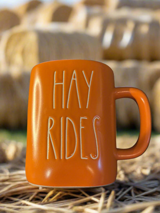 Rae Dunn by Magenta Orange Hay Rides Coffee Cup Mug 4 7/8" Tall 18oz