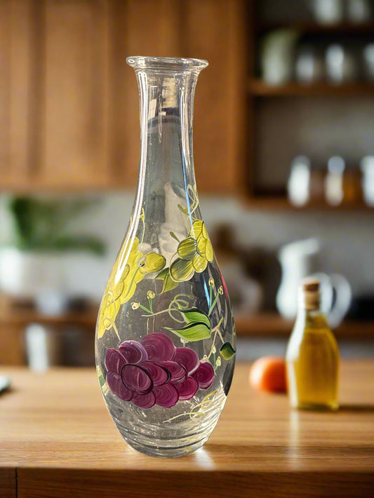 Vintage Hand Painted Wine Decanter 12" Tall Grapes