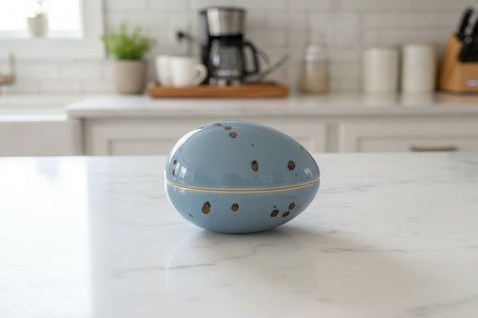 Vintage Dansk Egg Shaped Trinket Box Speckled Stoneware Lidded Dish Denmark 4.25" x 3.25"